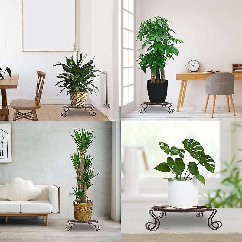 3 Pcs Indoor Floor-standing Green Wrought Iron Plant Stand Brown