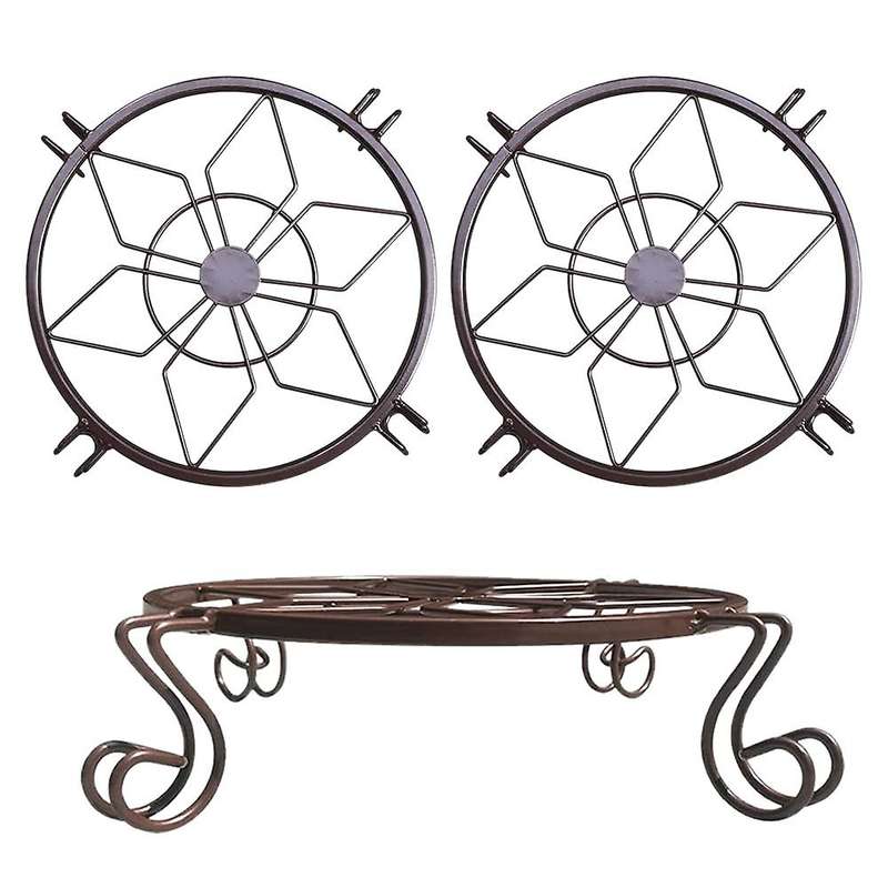3 Pcs Indoor Floor-standing Green Wrought Iron Plant Stand Brown