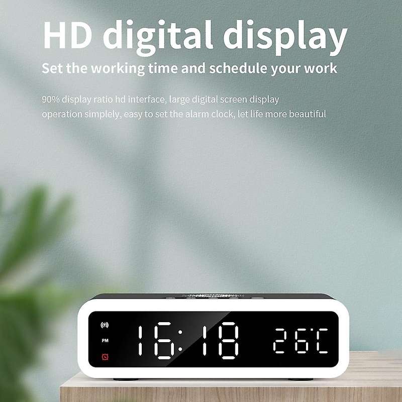Alarm Clock with Wireless Charger Night Light with Time Memory White