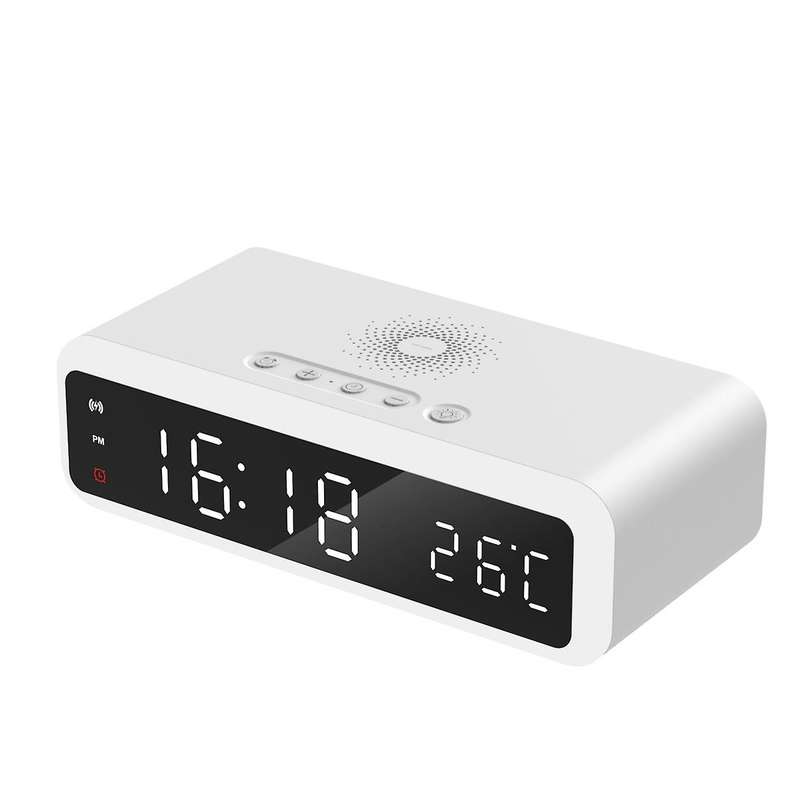 Alarm Clock with Wireless Charger Night Light with Time Memory White