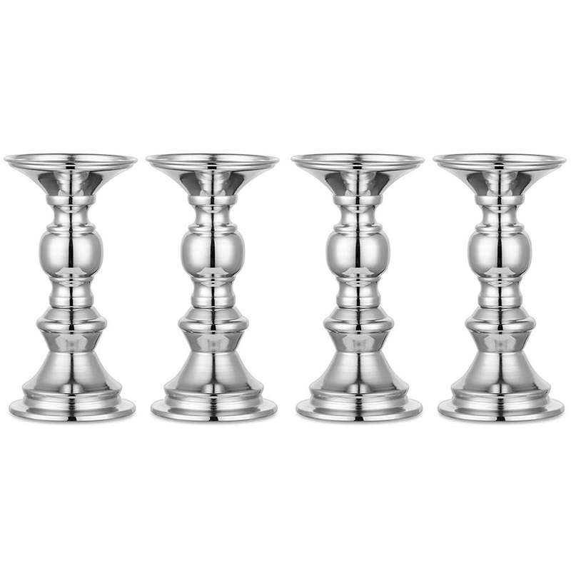 Silver Pillar Candle Holders Decor for Festival Parties Living Room
