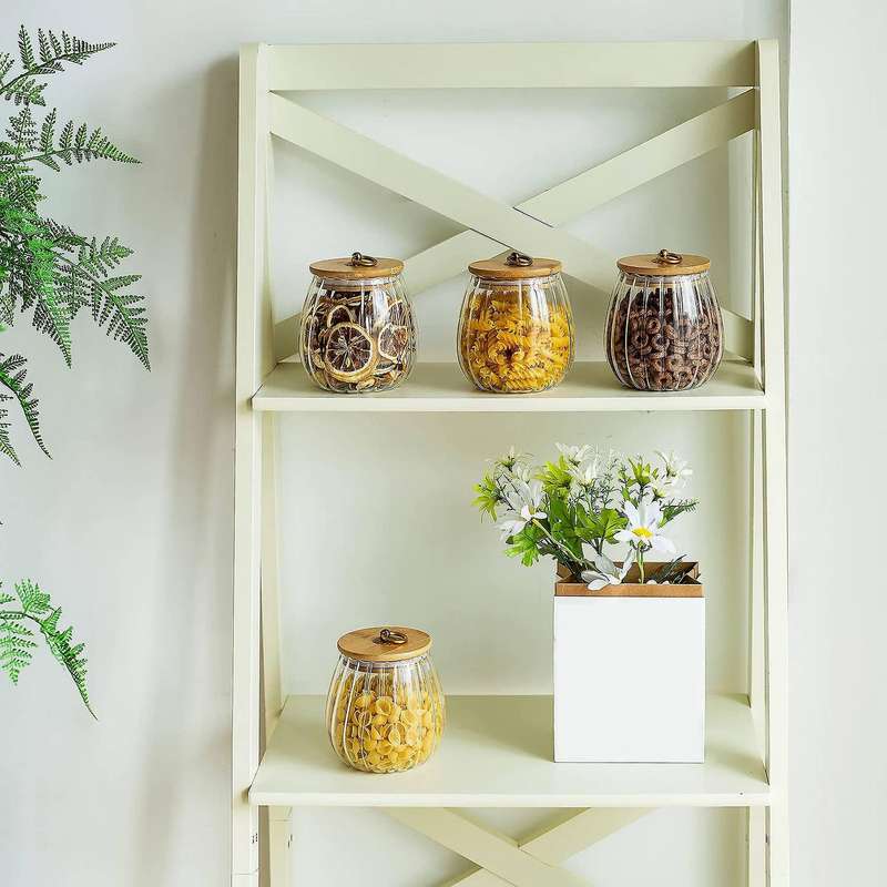 Striped Glass Jars with Lids Transparent Sealed Tea Cans Cookie Jar