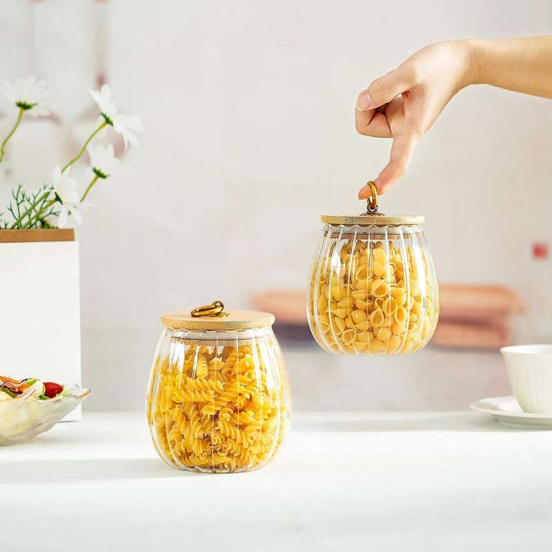 Striped Glass Jars with Lids Transparent Sealed Tea Cans Cookie Jar