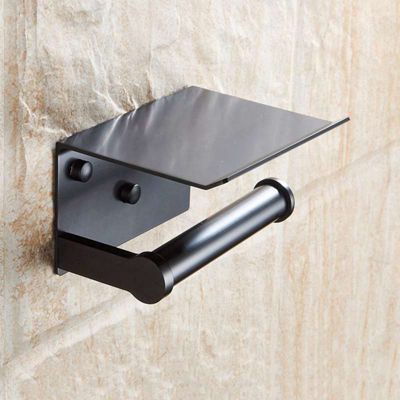 Toilet Paper Holder with Shelf Wall Mounted Decorative Holder Black