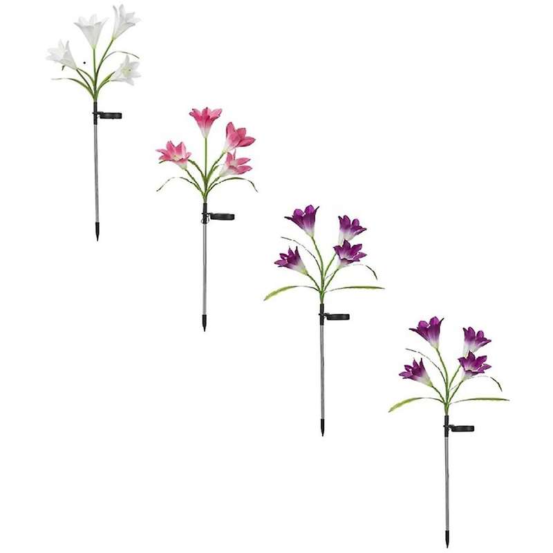 4 Pcs 4 Led Color Lily Lights Outside Solar Led Lights Garden Lights
