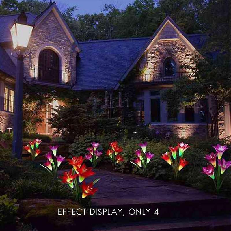 4 Pcs 4 Led Color Lily Lights Outside Solar Led Lights Garden Lights