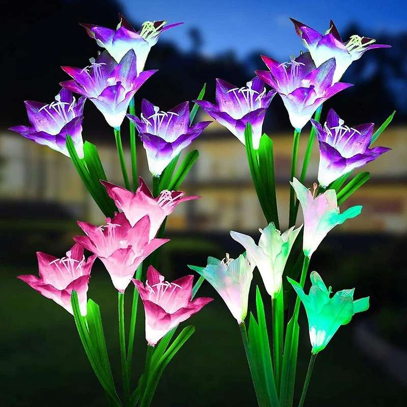 4 Pcs 4 Led Color Lily Lights Outside Solar Led Lights Garden Lights