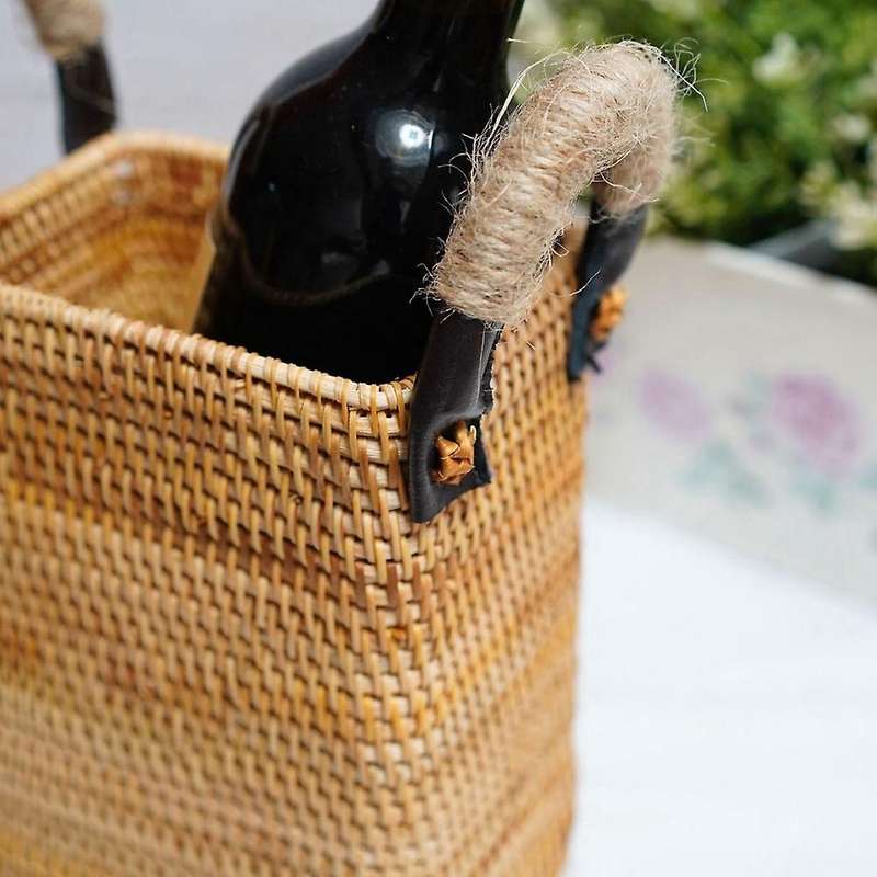 Handwoven Rattan Storage Tray with Handle Round Wicker Basket A