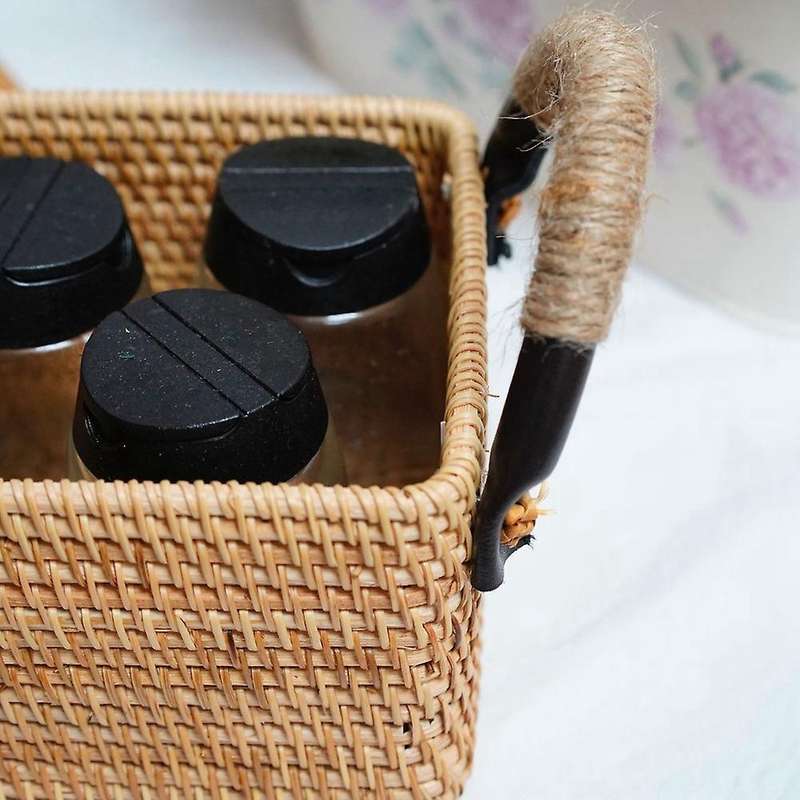 Handwoven Rattan Storage Tray with Handle Round Wicker Basket A