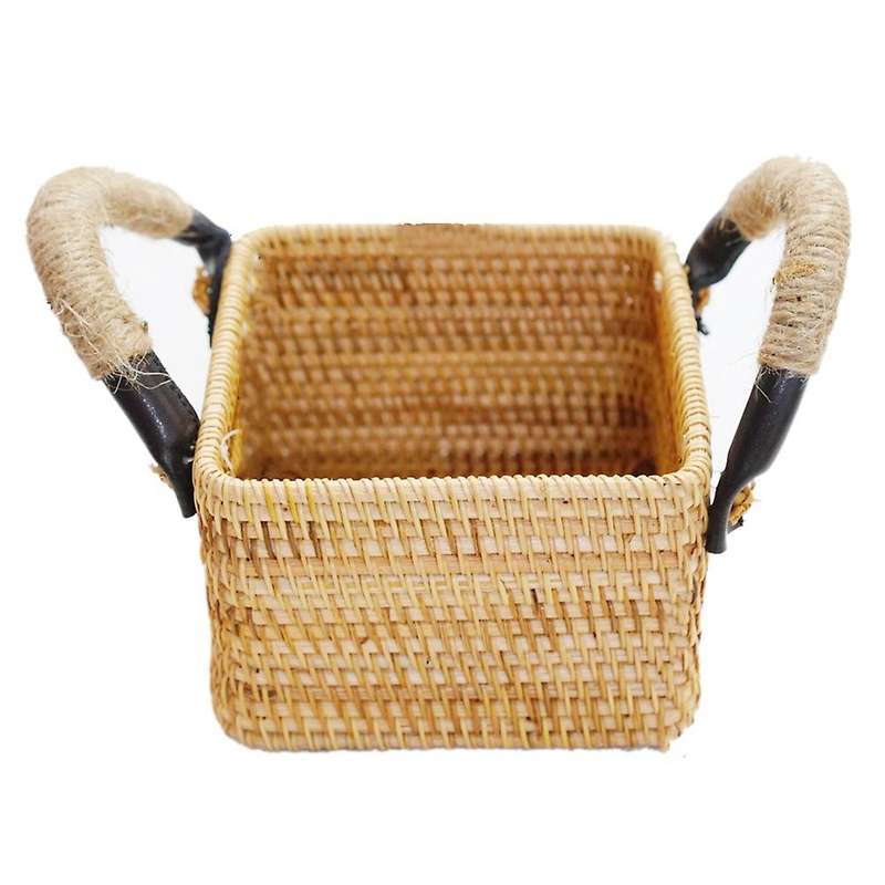 Handwoven Rattan Storage Tray with Handle Round Wicker Basket A