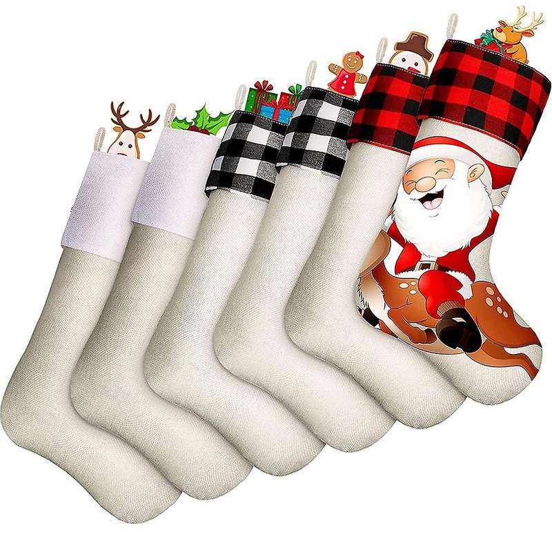 Sublimation Christmas Burlap Stockings Ornaments Holiday Decorations