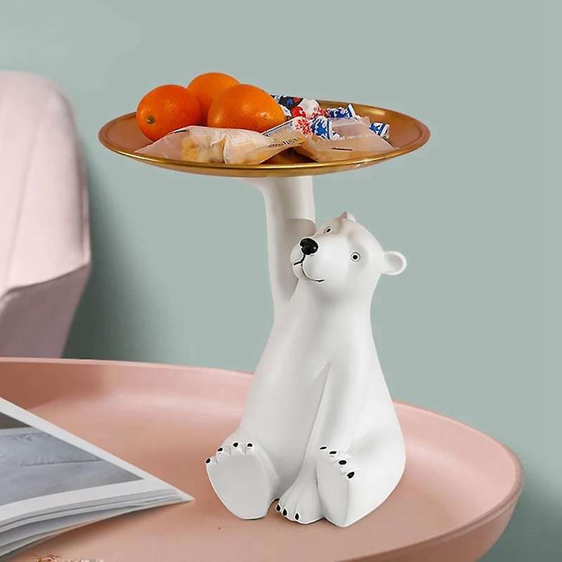 Cute White Bear Tray Stroage Figurines Home Decor Modern Nordic Resin