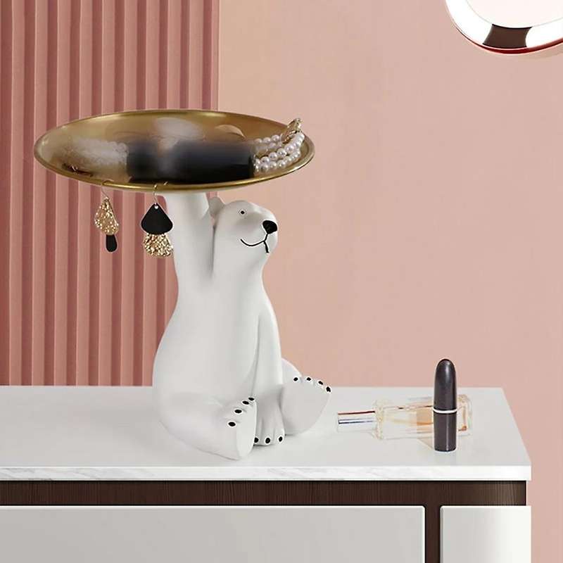 Cute White Bear Tray Stroage Figurines Home Decor Modern Nordic Resin