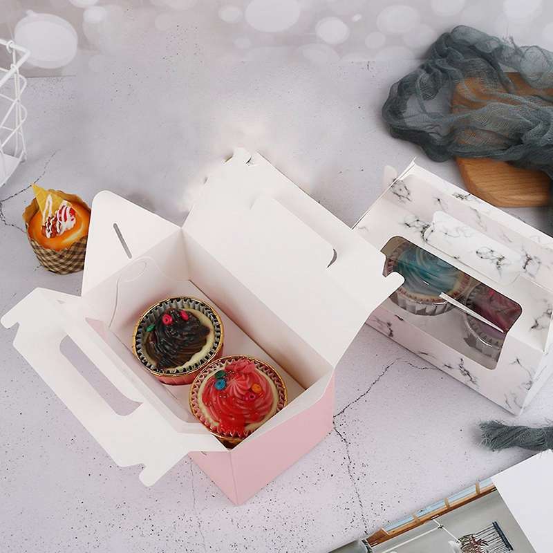 30pcs Cup Cake Box,transparent Window + Inner Support, Marble