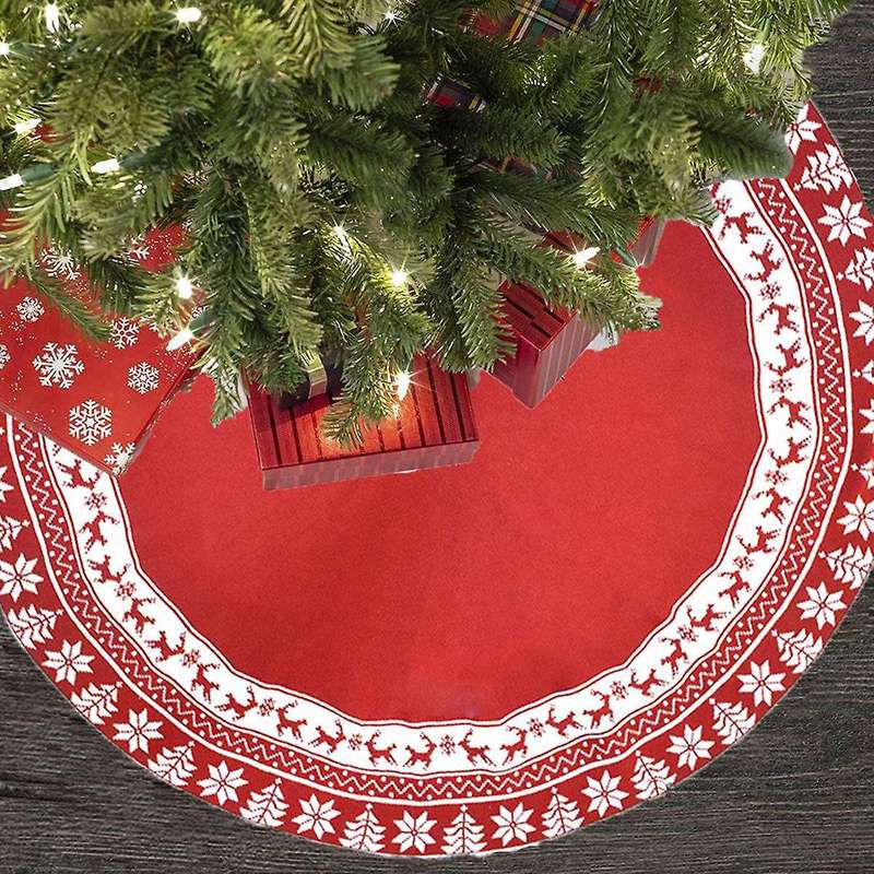 Snowflake Christmas Tree Skirt Tree Bottom Decoration Tree Apron Red