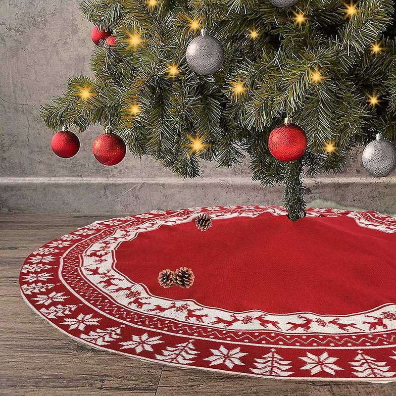 Snowflake Christmas Tree Skirt Tree Bottom Decoration Tree Apron Red