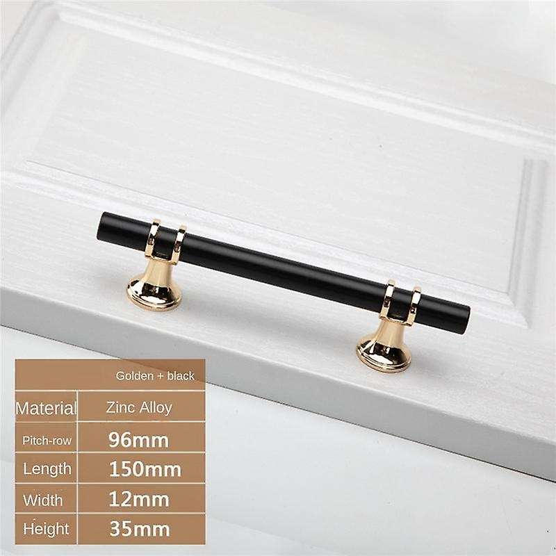 Cabinet Handles 6 Pack 96mm Hole Centers Matte Black T Bar Gold Base