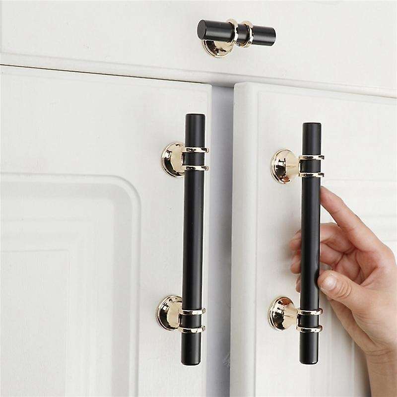 Cabinet Handles 6 Pack 96mm Hole Centers Matte Black T Bar Gold Base