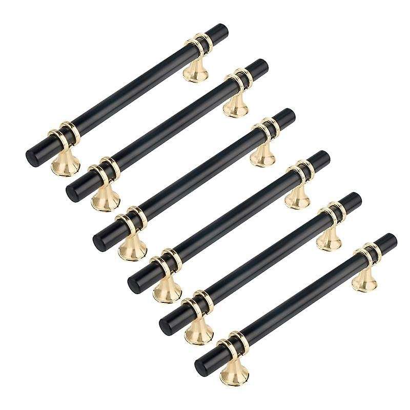 Cabinet Handles 6 Pack 96mm Hole Centers Matte Black T Bar Gold Base