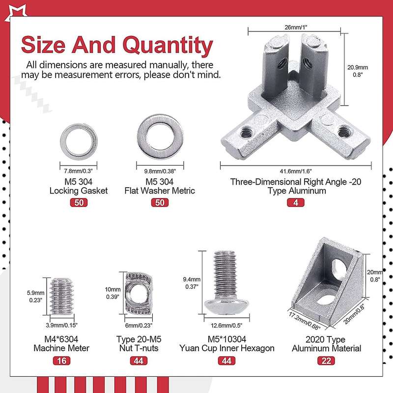 230 Pcs Aluminum Connector Set for 2020 Series Extrusion Profile