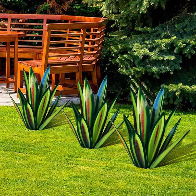 13.7inch Diy Metal Agave Plants,garden Lawn Ornaments-green