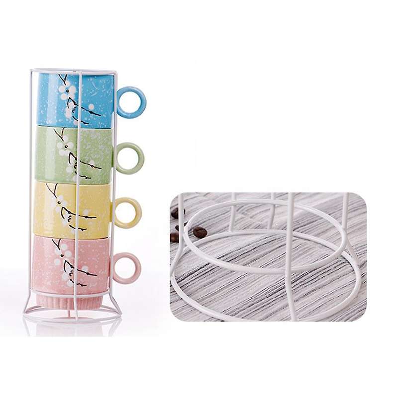 Ceramics Mugs with Iron Shelf Creative Drinkware Coffee Tea Cups