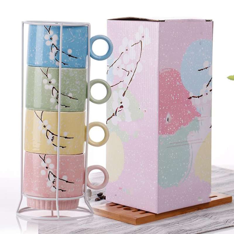 Ceramics Mugs with Iron Shelf Creative Drinkware Coffee Tea Cups