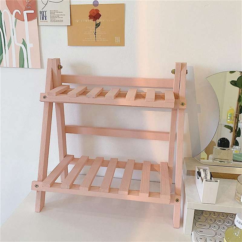 Wooden Double Layer Kitchen Shelf Accessories Spice Rack Holder Pink