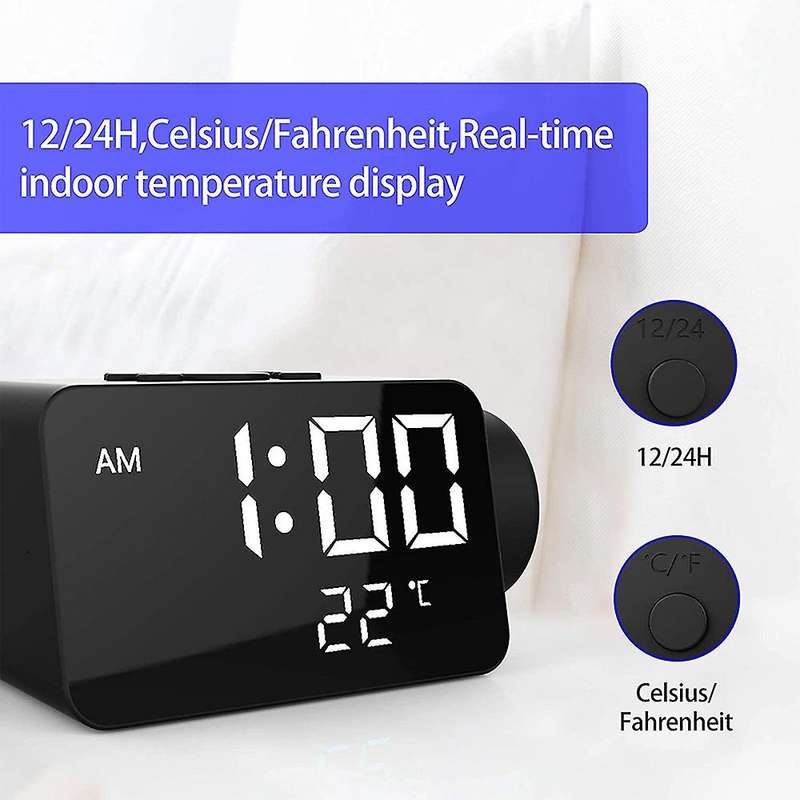Projection Digital,dual Alarm Clock with Usb Port, for Bedroom Snooze