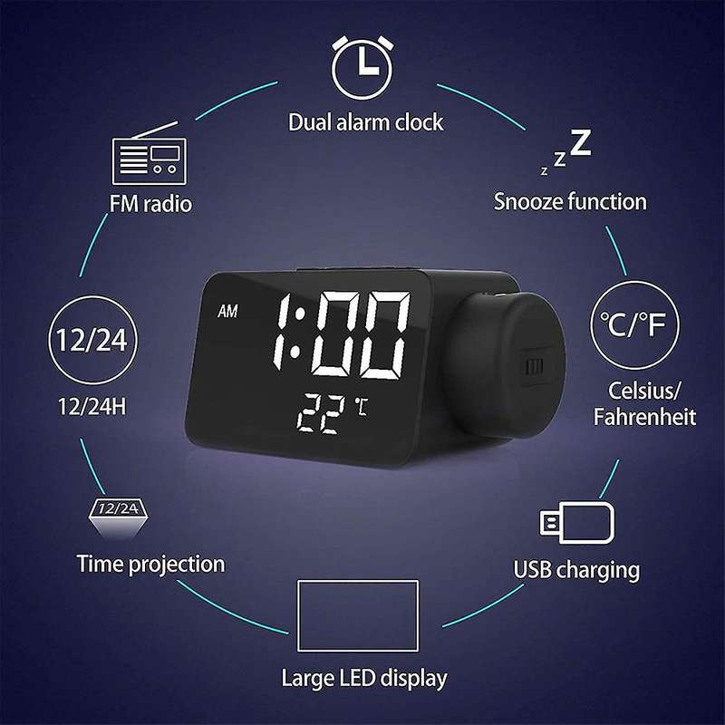 Projection Digital,dual Alarm Clock with Usb Port, for Bedroom Snooze