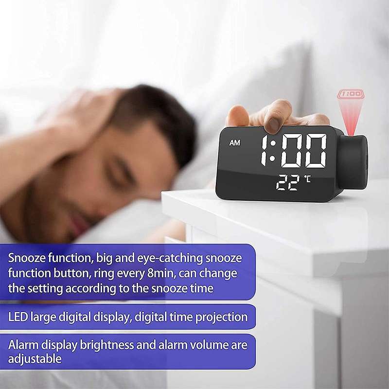 Projection Digital,dual Alarm Clock with Usb Port, for Bedroom Snooze