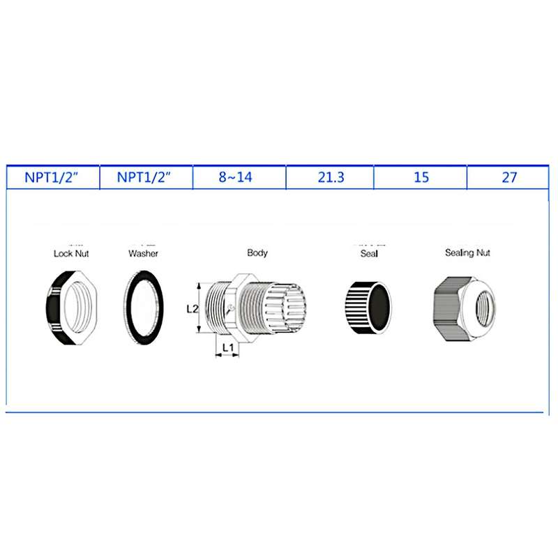 50pcs Npt 1/2 Ip68 Pa66 Cable Gland Flame-retardant Cable Fixing Head