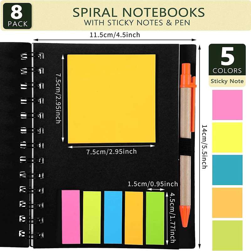 Pack Of 8 Lined Spiral Notebook Kraft Cover Notepad Notepad with Pen