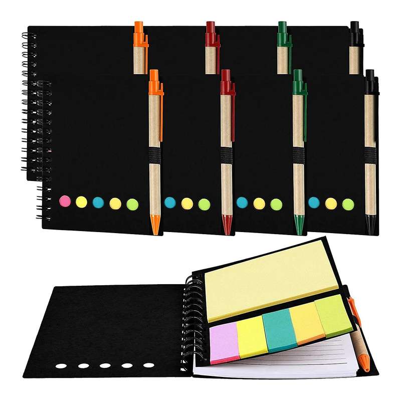 Pack Of 8 Lined Spiral Notebook Kraft Cover Notepad Notepad with Pen