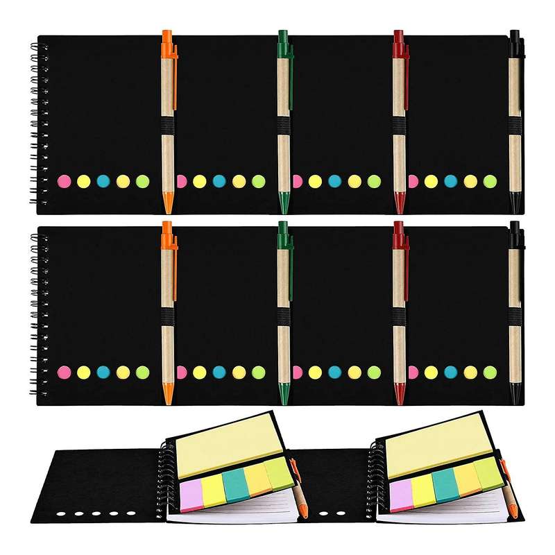 Pack Of 8 Lined Spiral Notebook Kraft Cover Notepad Notepad with Pen