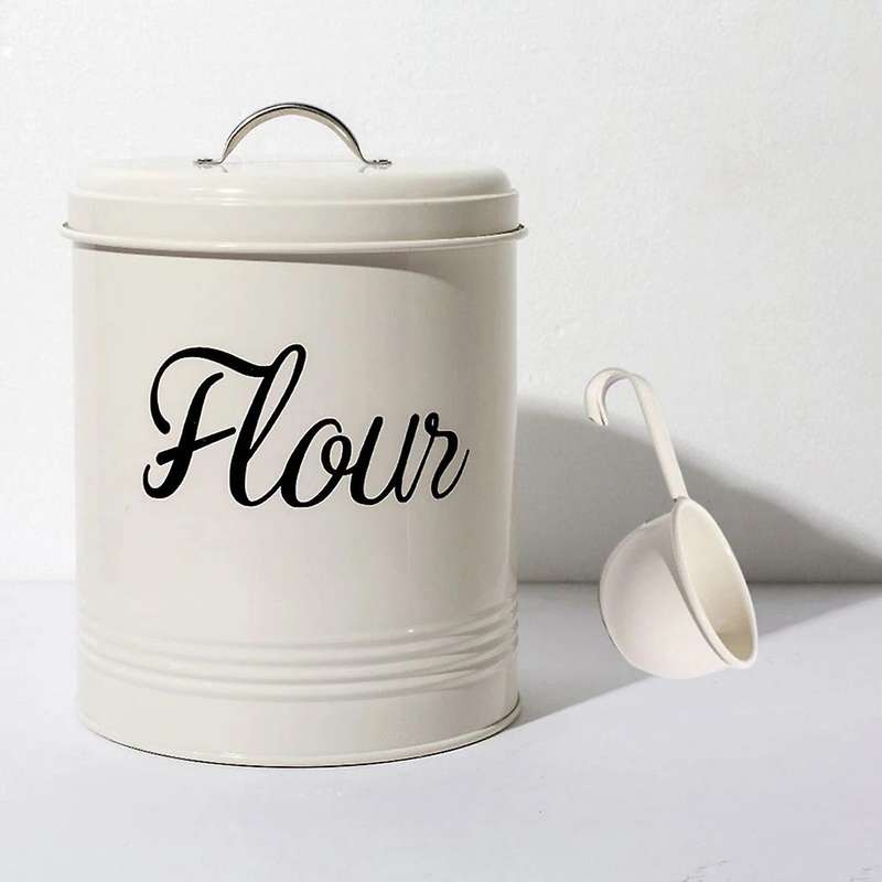 White Metal Food Flour Storage Tin Jar 5l Container 5l