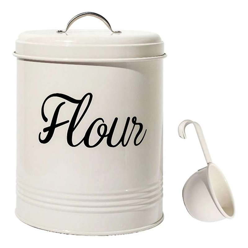 White Metal Food Flour Storage Tin Jar 5l Container 5l