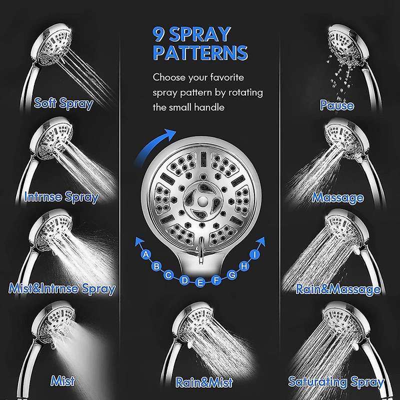 9 Spray Modes High Pressure Shower Head with Handheld
