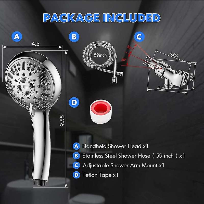 9 Spray Modes High Pressure Shower Head with Handheld