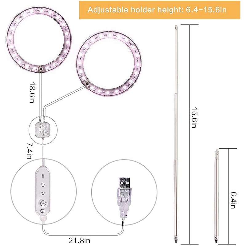 Double Head Led Succulents Grow Light Set-adjustable for Garden