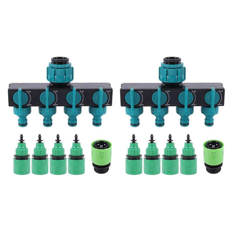 4-way Tap Hose Splitter Garden Drip 4/7 Or 8/11 Hose Fittings 2 Set