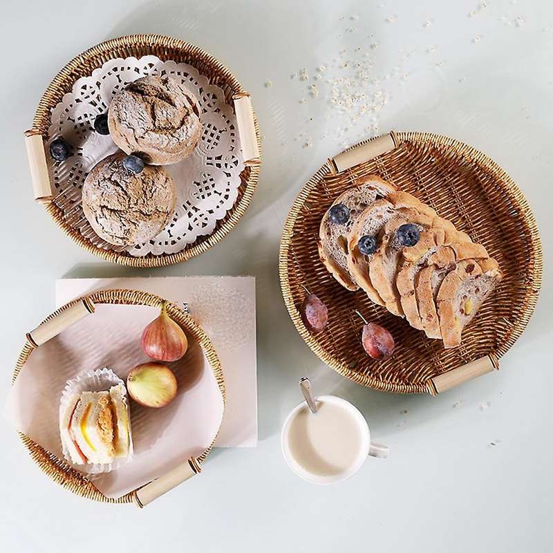 Rattan Woven Storage Tray with Handle Platter Dinner Serving Tray