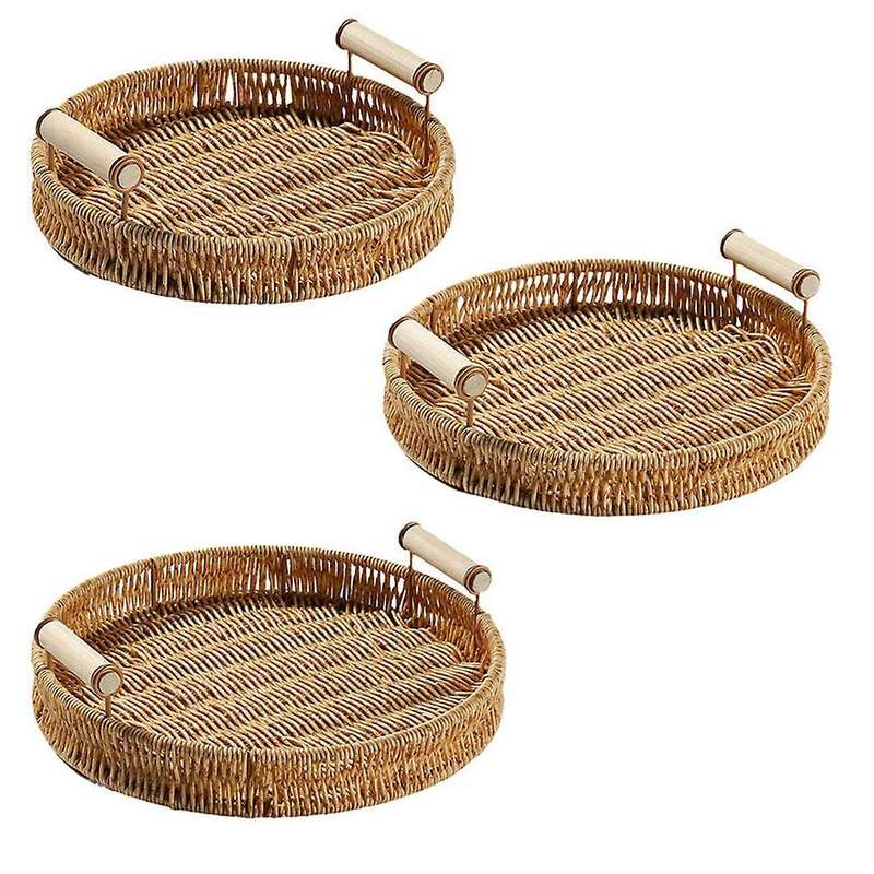 Rattan Woven Storage Tray with Handle Platter Dinner Serving Tray