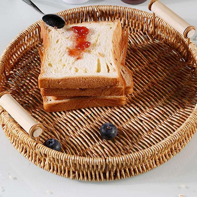 Rattan Woven Storage Tray with Handle Platter Dinner Serving Tray