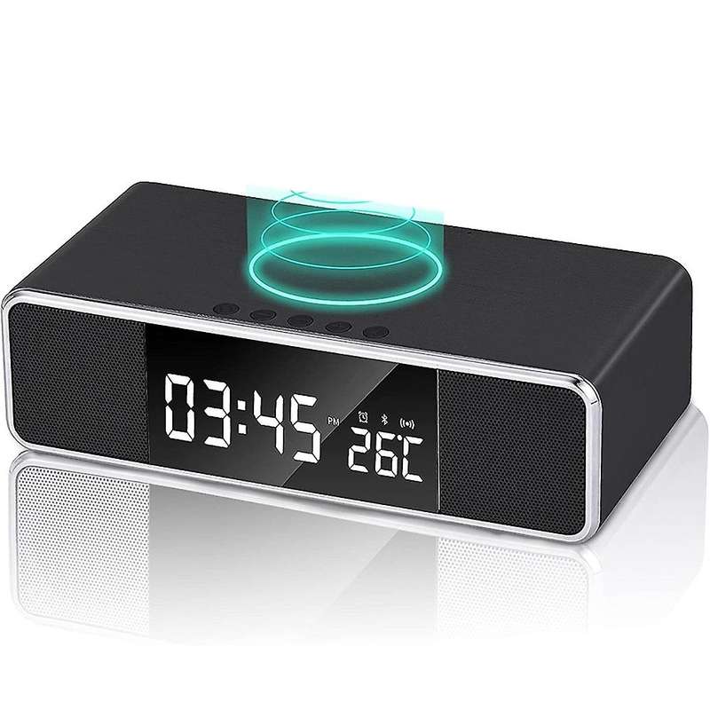 Digital Alarm Clock with Wireless Charging, Bedside Fm Radio Clock