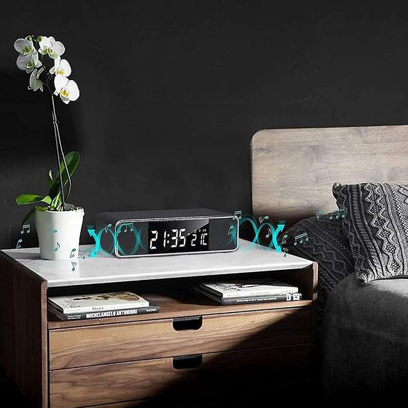 Digital Alarm Clock with Wireless Charging, Bedside Fm Radio Clock