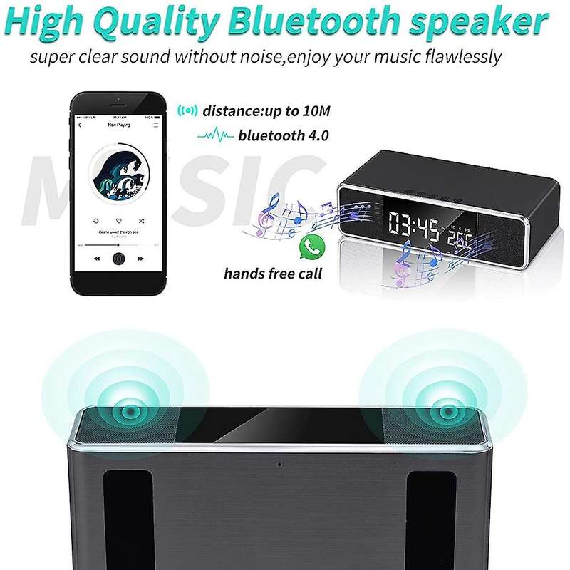 Digital Alarm Clock with Wireless Charging, Bedside Fm Radio Clock