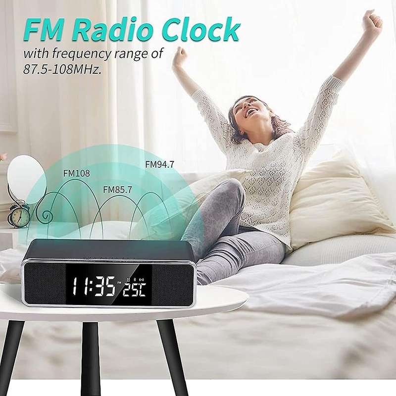 Digital Alarm Clock with Wireless Charging, Bedside Fm Radio Clock