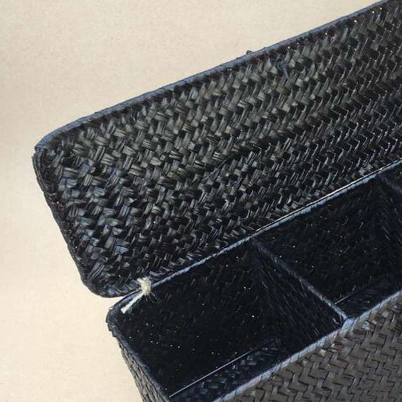 2x 3 Compartment Storage Box Wicker Rattan Basket with Cover