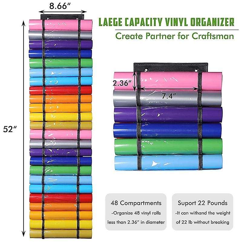 Vinyl Storage Organizer, Hanging Organizer with 48 Roll Compartments
